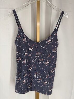 Mudd Navy Floral Spaghetti Strap Built In Bra Camisole Tank Top Shirt - XS